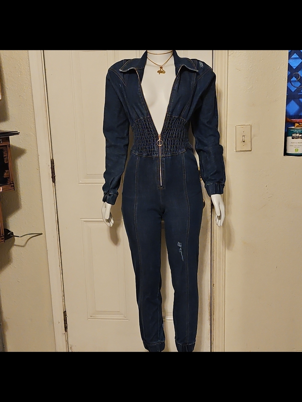 Steve Madden Dark Blue Denim Zip-Front Jumpsuit